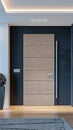 Wooden entrance door in a modern home or office interior in high-tech style. Interior Design. Royalty Free Stock Photo