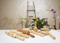 Wooden equipment for anti-cellulite maderotherapy massage