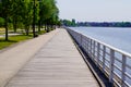 Wooden esplanade along Allier river in city of Vichy