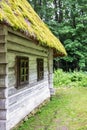 Wooden ethnic house with thatched roof. Halych Ethnography museum, Ukraine