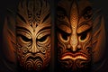 Wooden ethnic tiki mask of Mayan Indians on dark background