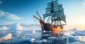 Wooden Exploration Ship Trapped in Icy Waters Royalty Free Stock Photo
