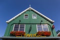 Wooden facade of a cafe in historic Volendam