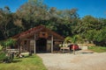 Wooden facade of rustic restaurant