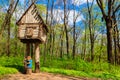 Wooden fairytale house of Baba Yaga in Krasnokutsk park, Kharkiv region, Ukraine Royalty Free Stock Photo