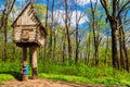 Wooden fairytale house of Baba Yaga in the Krasnokutsk park, Kharkiv region, Ukraine Royalty Free Stock Photo