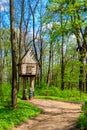 Wooden fairytale house of Baba Yaga in the Krasnokutsk park, Kharkiv region, Ukraine Royalty Free Stock Photo