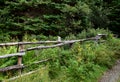 Wooden fence along the trail near a forest Royalty Free Stock Photo