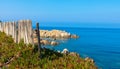 Turquoise Mediterranean sea on the rocky coastline near Cargese, Corsica.