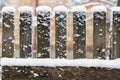 Wooden fence covered with snow