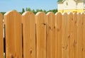 Wooden fence detail construction, Wooden house fencing. Close up on cozy wooden fence Royalty Free Stock Photo