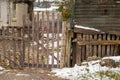 Wooden fence door of a gardenof an abondoned building