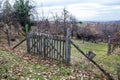 Wooden fence at farmland, autumn season