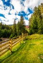 Wooden fence in forest camping place Royalty Free Stock Photo