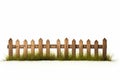 Wooden fence with grass growing through it and white background. Generative AI Royalty Free Stock Photo