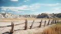 Red Dirt Road And Fence: A Photorealistic Journey Through Badlands