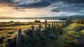 Ethereal Seascapes: Serene Estuary With Stone Fence On English Moors