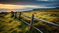 Morning Serenity: Stone Fence And Ocean On English Moors