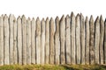 Wooden fence from logs isolated on white background. Fence from a stockade fence on white Royalty Free Stock Photo