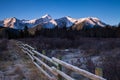 A wooden fence in a meadow in the Canadian Rocky Mountains Royalty Free Stock Photo