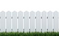 Wooden fence painted white on grass with white background 3d rendering Royalty Free Stock Photo