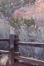 Wooden fence post and tall yellow grasses in Zion's National Park Royalty Free Stock Photo