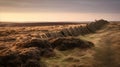 Morning Serenity: Stone Fence And Sand Dunes On English Moors