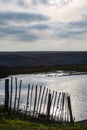 A wooden fence with winter sunshine