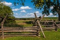 Wooden fences lining part of the Antietam National Battlefield in Sharpsburg, Maryland, USA