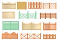 Wooden fencing. Cartoon fences wood bars materials, farm or ranch palisade fence timber balustrade handrail banister Royalty Free Stock Photo