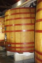 Wooden fermentation tanks at the vineyard