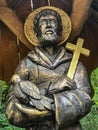 Wooden figure of Saint Francis of Assisi at the church in Kalety Miotek in Poland