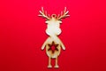 Wooden figures of Christmas or New Year, Christmas tree decorations, on a beautiful plain background, close-up. Royalty Free Stock Photo