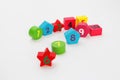 Wooden figures with numbers 1, 2, 3, 4, 5, 6, 7, 8, 9 and 10. Wooden cubes with numbers for children Royalty Free Stock Photo