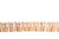 Wooden figures of people stand in a row. Waiting in line. Selection concept, choice. Search for new employees and workers, hiring