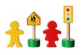 Wooden Figures with Traffic Lights Royalty Free Stock Photo