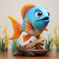 Wooden Fish Figure: High Quality, Detailed Face, Bright Colors Royalty Free Stock Photo