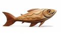 Sleek Carved Wood Fish Sculpture On White Background