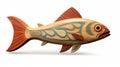 Wooden Fish Art: Native American Inspired Representation On White Background