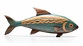 Wooden Fish Sculpture With Blue And Brown Pattern