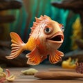 Wooden Fish Figure: High Quality, Detailed Face, Bright Colors Royalty Free Stock Photo