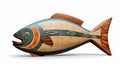 Wooden Fish Statue With Precisionist Lines And Native Australian Motifs