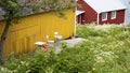 Wooden fishermans huts used as tourist accomodations in Nusfjord, Lofoten islands, Norway Royalty Free Stock Photo