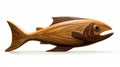 Sleek Carved Wood Fish Illustration On White Background