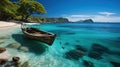 Wooden fishing boat anchored in Ao Nang, Thailand destination port with turquoise sea Royalty Free Stock Photo