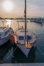 Wooden fishing boat moored at the pier Royalty Free Stock Photo