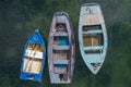 Wooden fishing boats anchored in the sea, top view Royalty Free Stock Photo