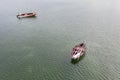 Wooden fishing boats anchored in the sea, top view Royalty Free Stock Photo