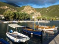 Wooden Fishing Boats in Greek Village Harbour