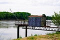 Wooden fishing hut on pilelets pilot france near Bordeaux Medoc in pauillac